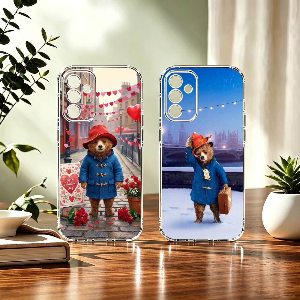Phone Cases London - เคสโทรศัพท์แบบตั้งได้ ลายหมีลอนดอนน่ารัก วัสดุ TPU ใส สำหรับ