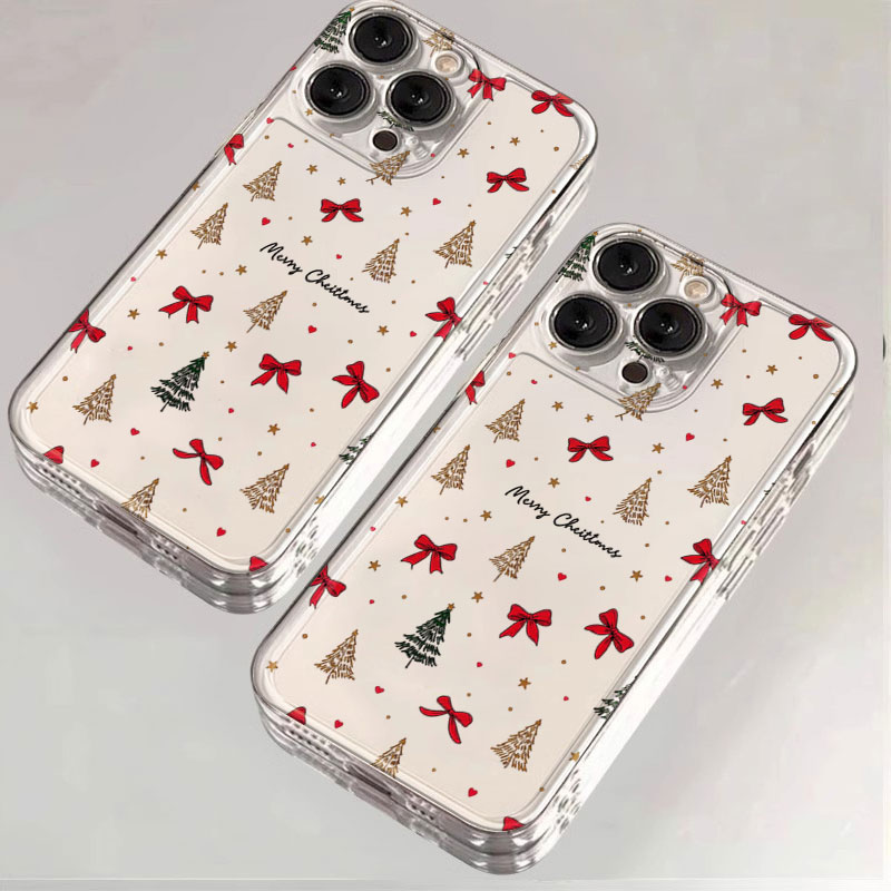 Phone Cases Iphone 13 - เคสโทรศัพท์กันกระแทกใสลายโบว์สีแดงคริสต์มาส สำหรับ iPhone 11 12 13